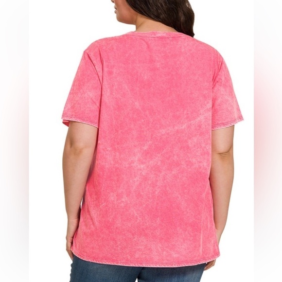 Zenana Plus Size Washed Shirt Sleeve V-neck Shirt - Picture 2 of 2